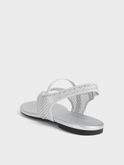Ellory Mesh Thong Slingback Sandals - Silver | CHARLES & KEITH