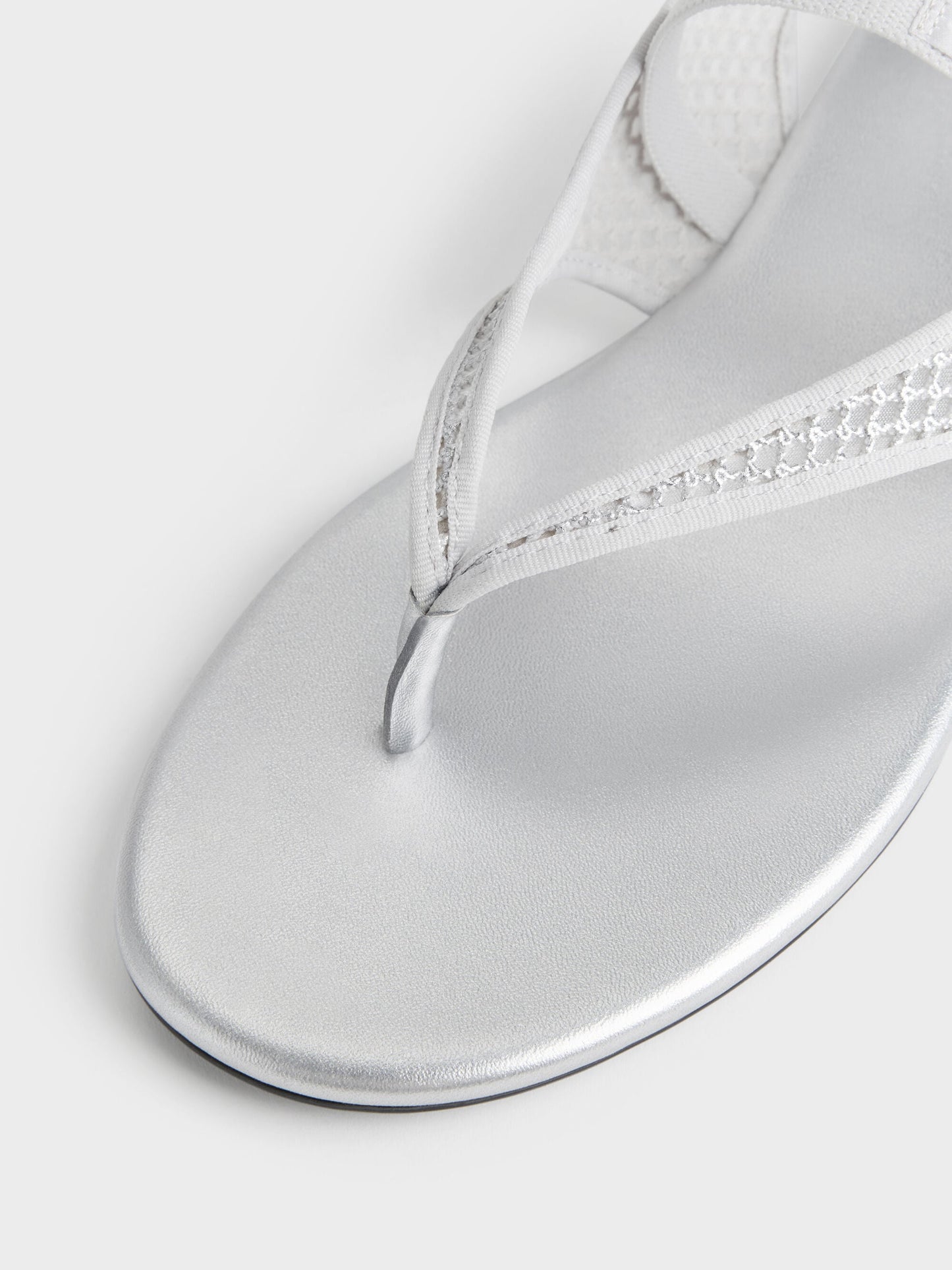 Ellory Mesh Thong Slingback Sandals - Silver | CHARLES & KEITH