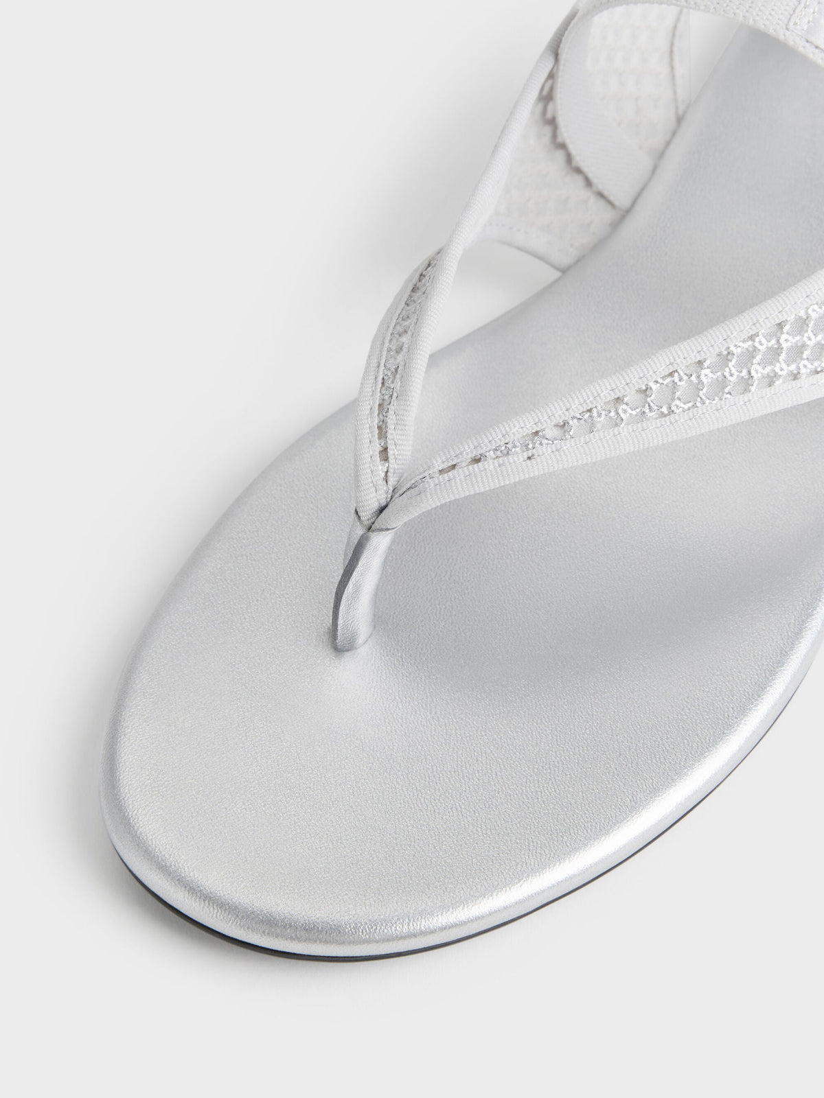 Ellory Mesh Thong Slingback Sandals - Silver | CHARLES & KEITH