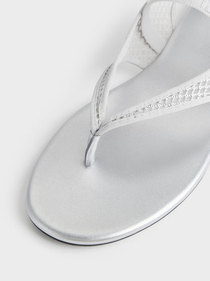 Ellory Mesh Thong Slingback Sandals - Silver | CHARLES & KEITH