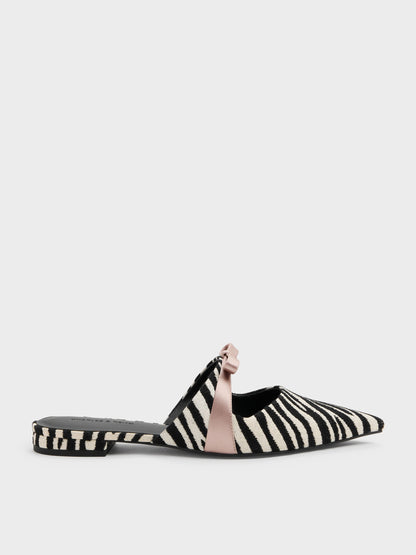 Kaleen Zebra-Print Pointed Mules - Animal Print Black | CHARLES & KEITH