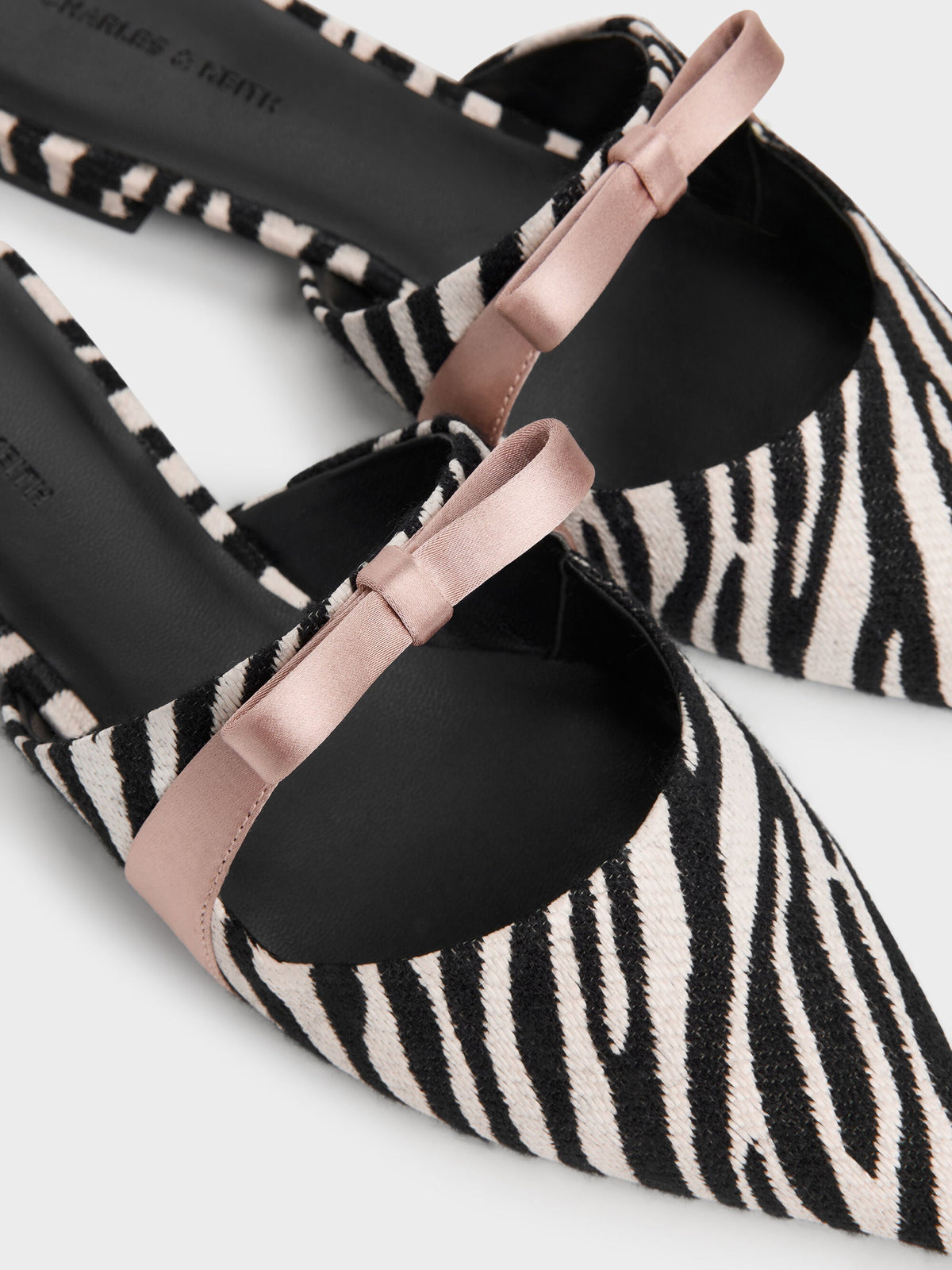 Kaleen Zebra-Print Pointed Mules - Animal Print Black | CHARLES & KEITH