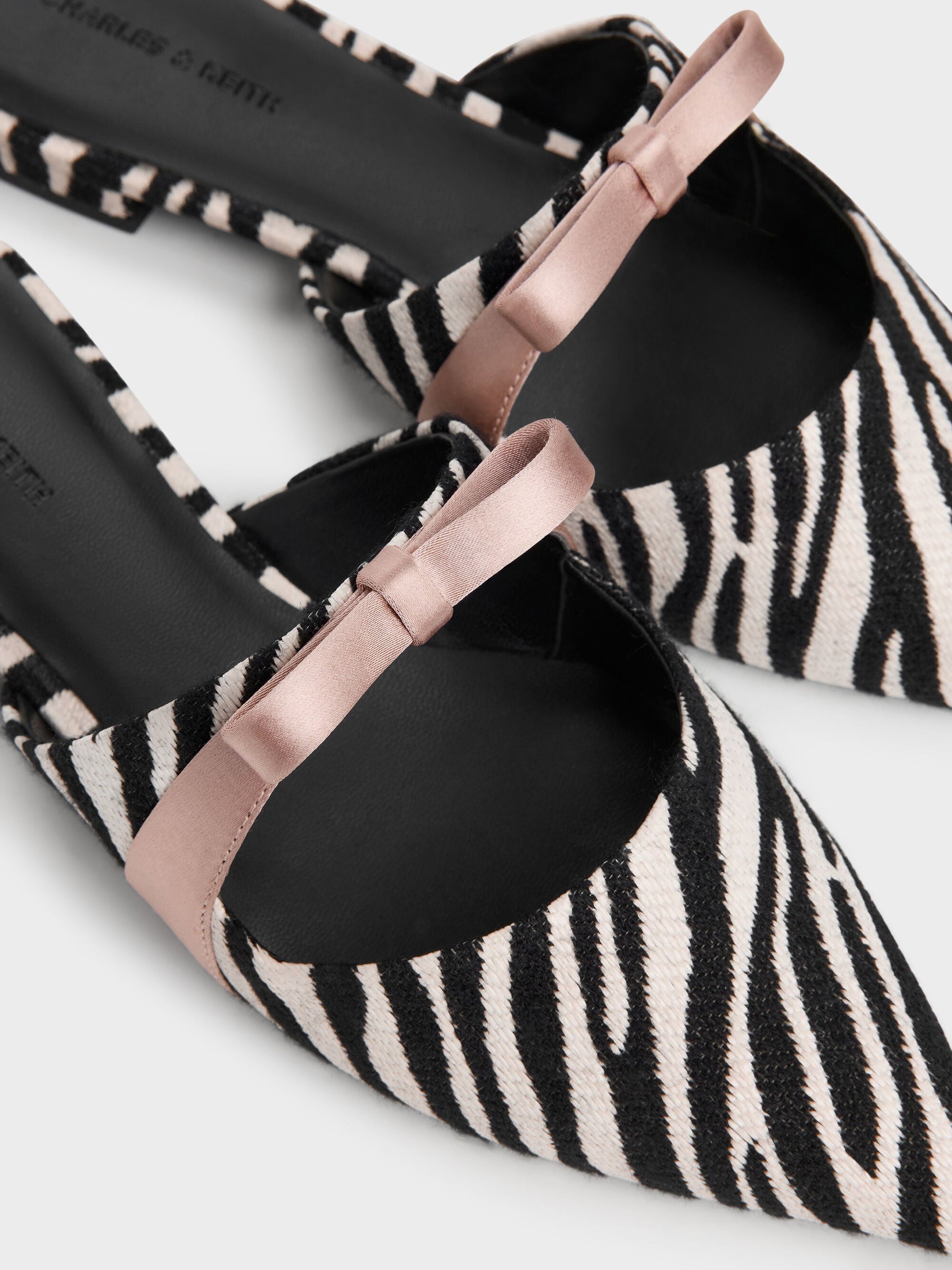 Kaleen Zebra-Print Pointed Mules - Animal Print Black | CHARLES & KEITH