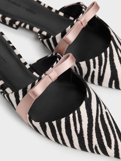 Kaleen Zebra-Print Pointed Mules - Animal Print Black | CHARLES & KEITH