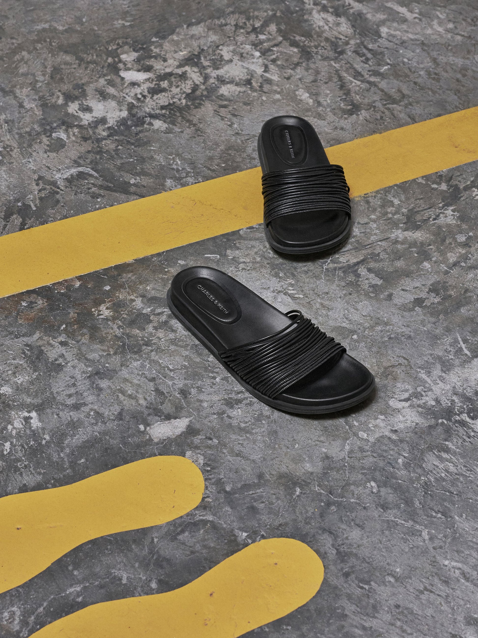 Fianna Strappy Slide Sandals - Black | CHARLES & KEITH