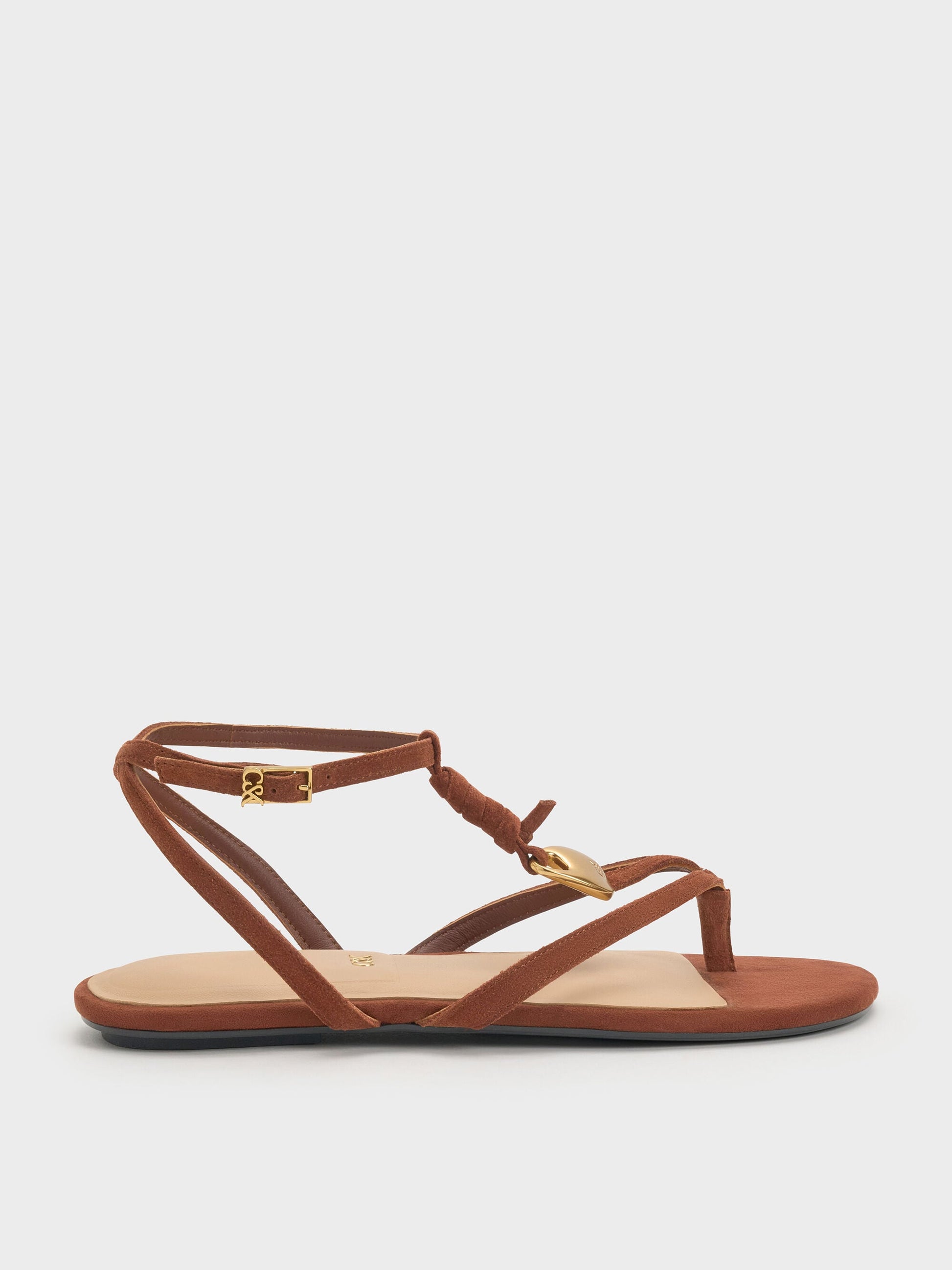 Adema Leather Strappy Thong Sandals - Brown | CHARLES & KEITH