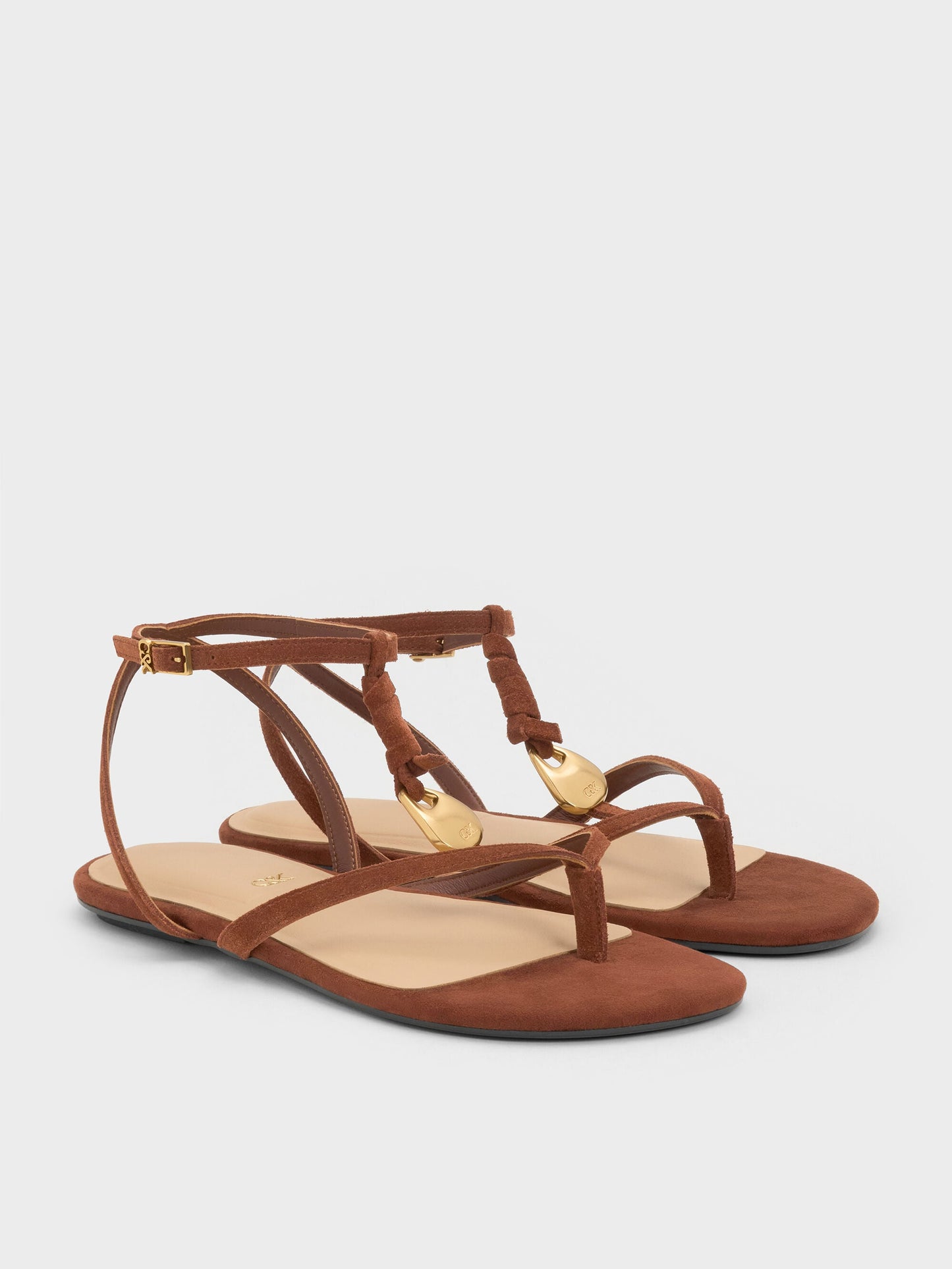 Adema Leather Strappy Thong Sandals - Brown | CHARLES & KEITH