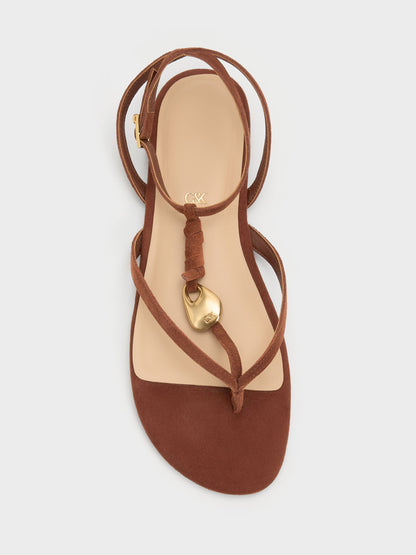 Adema Leather Strappy Thong Sandals - Brown | CHARLES & KEITH