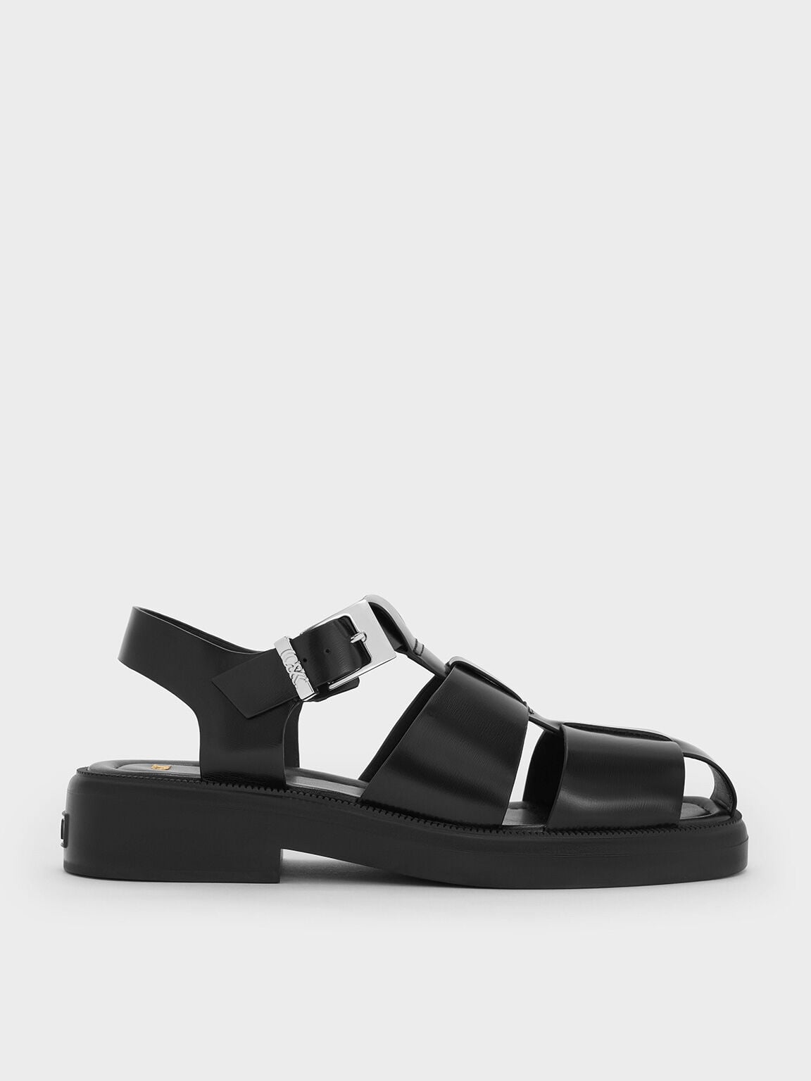 Leather Caged Sandals - Black | CHARLES & KEITH