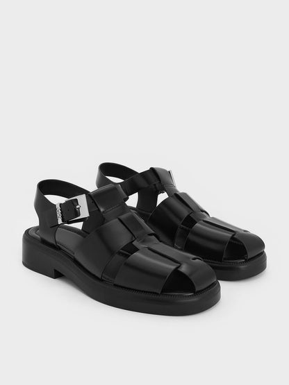Leather Caged Sandals - Black | CHARLES & KEITH