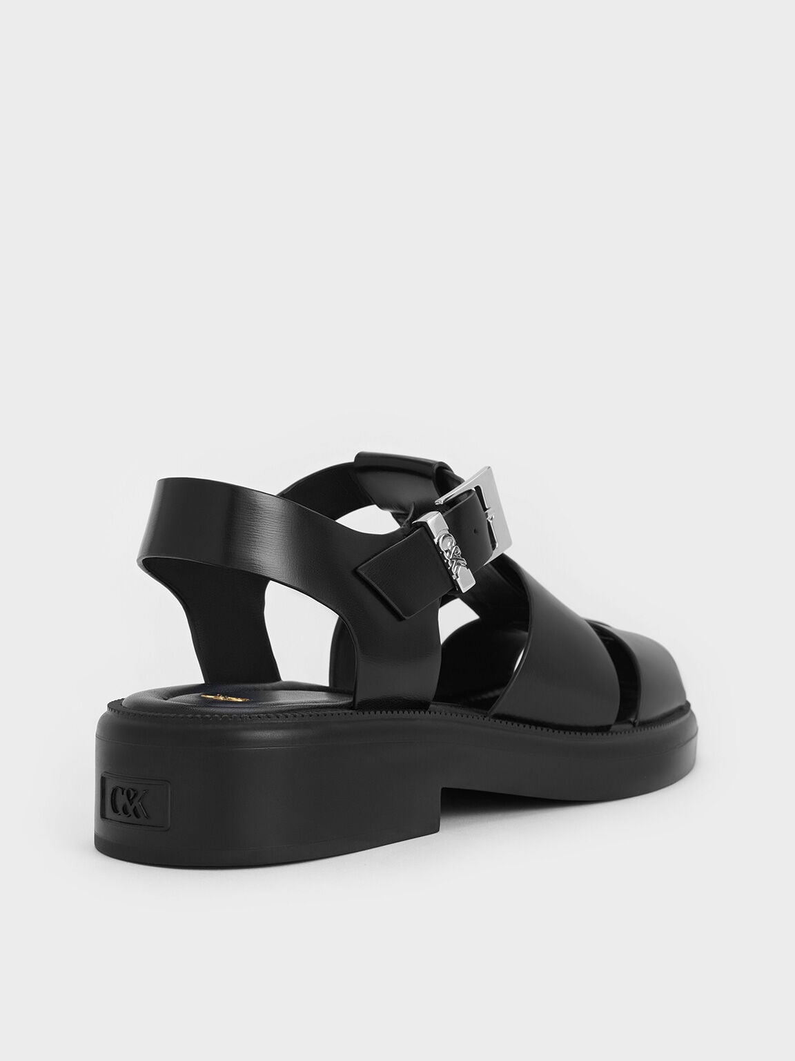 Leather Caged Sandals - Black | CHARLES & KEITH