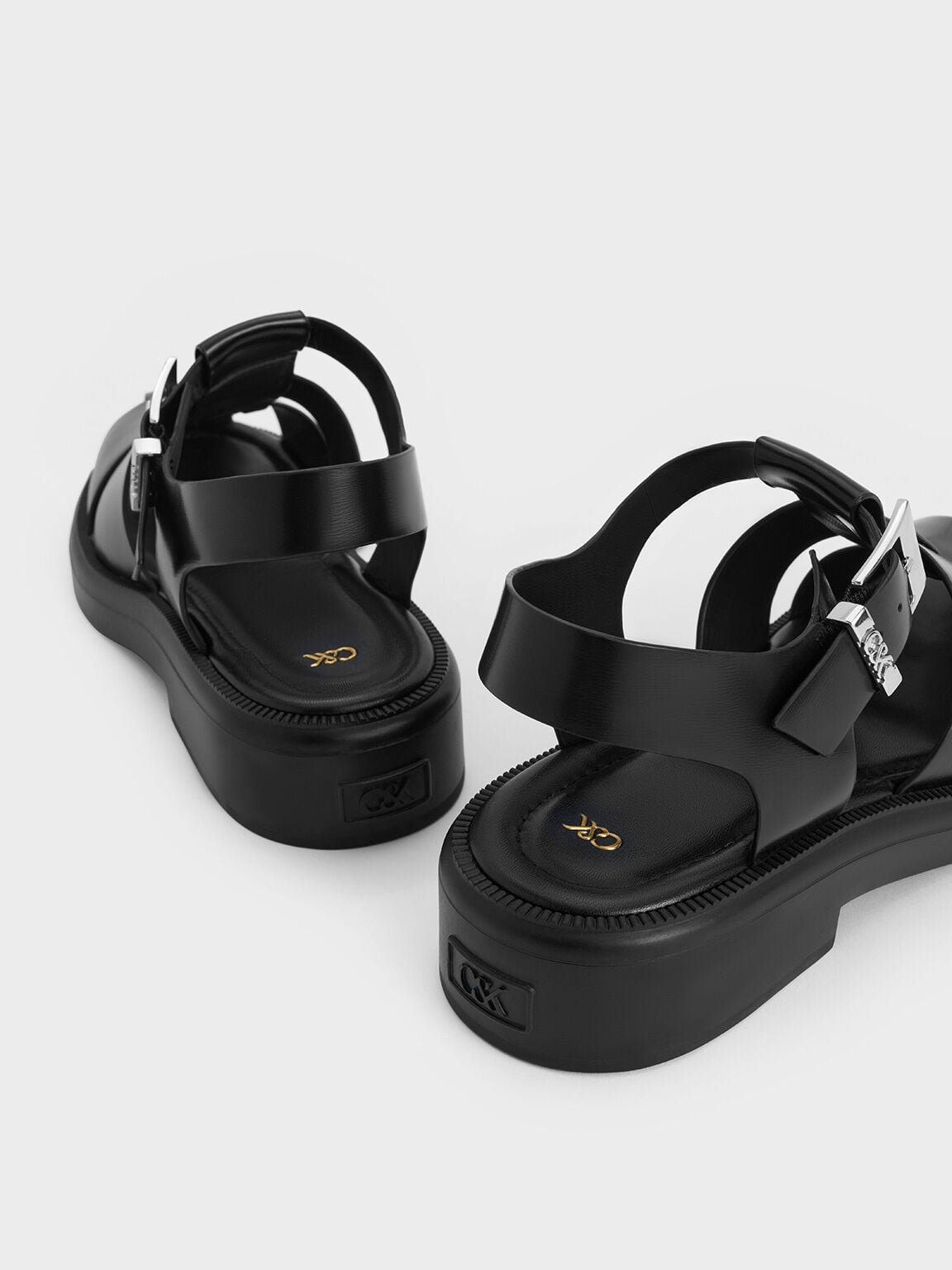 Leather Caged Sandals - Black | CHARLES & KEITH