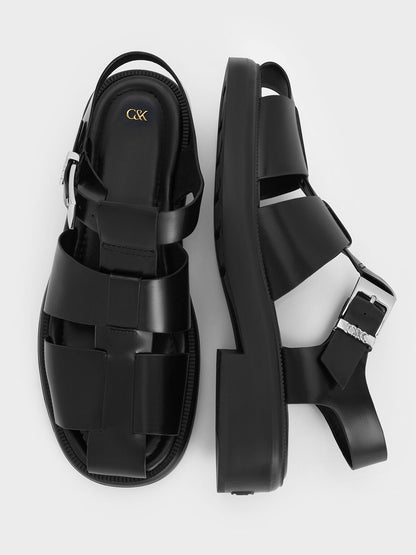 Leather Caged Sandals - Black | CHARLES & KEITH