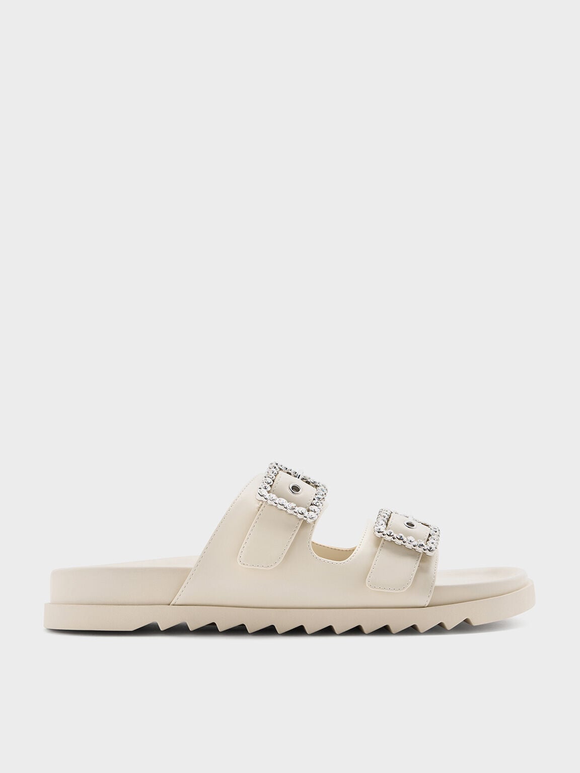 Gem-Buckle Double-Strap Sandals - Chalk | CHARLES & KEITH