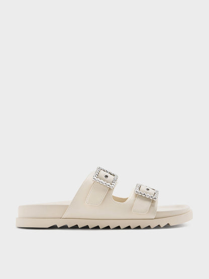 Gem-Buckle Double-Strap Sandals - Chalk | CHARLES & KEITH