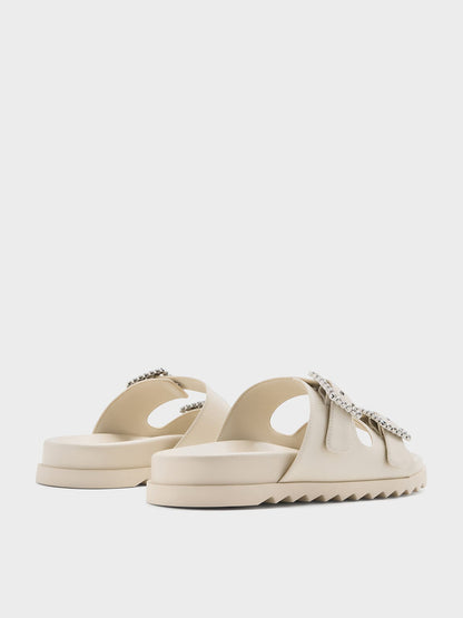 Gem-Buckle Double-Strap Sandals - Chalk | CHARLES & KEITH