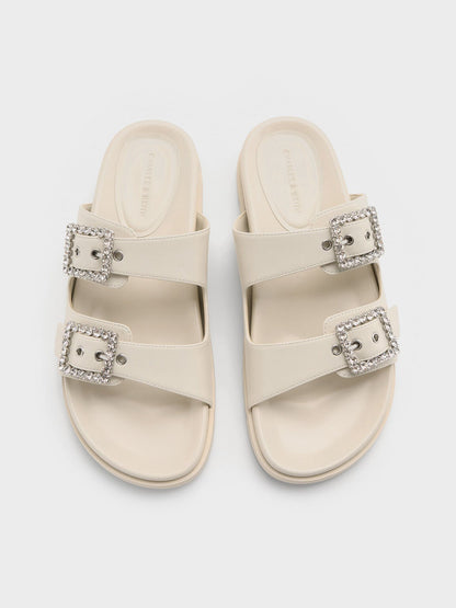 Gem-Buckle Double-Strap Sandals - Chalk | CHARLES & KEITH