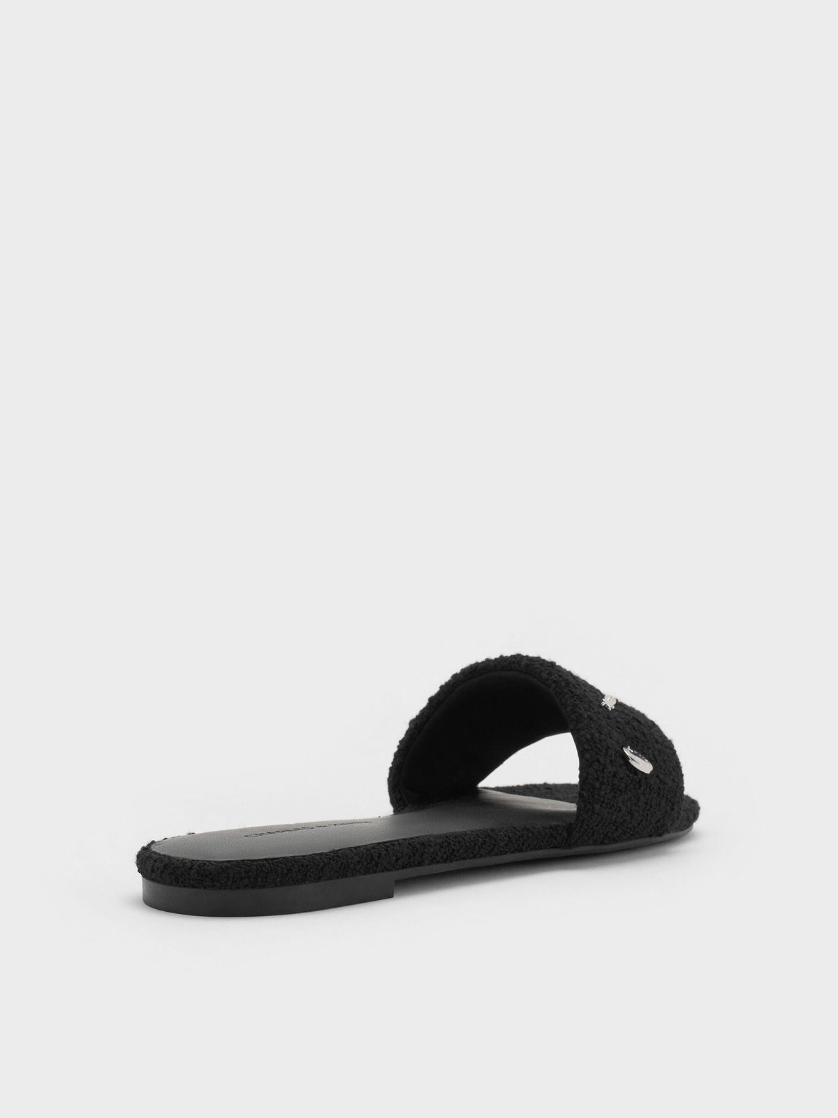 Tweed Beach Slide Sandals - Black Textured | CHARLES & KEITH
