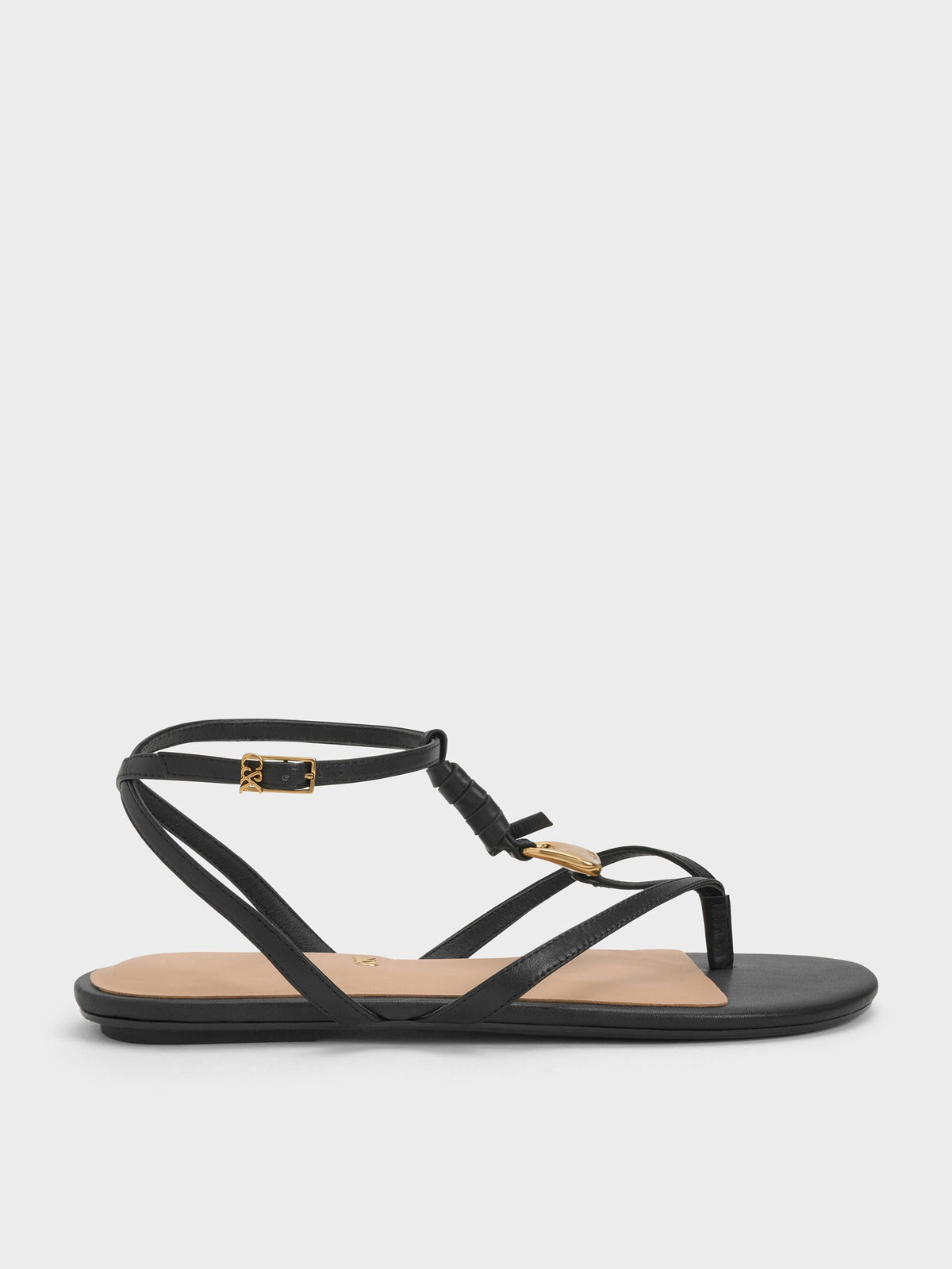 Adema Leather Strappy Thong Sandals - Black | CHARLES & KEITH