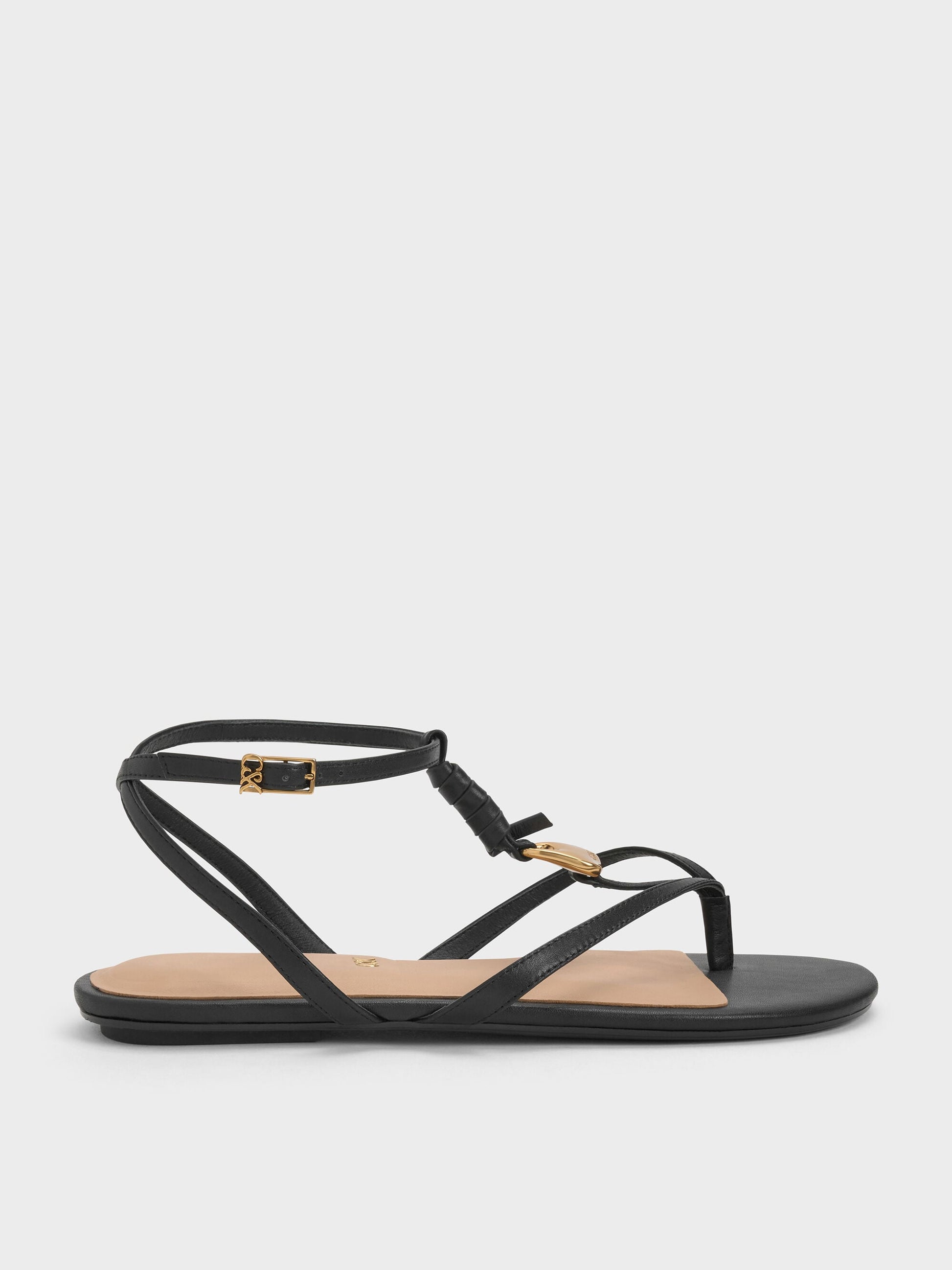 Adema Leather Strappy Thong Sandals - Black | CHARLES & KEITH