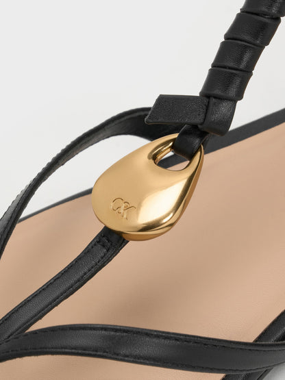 Adema Leather Strappy Thong Sandals - Black | CHARLES & KEITH
