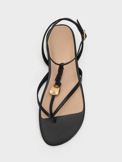 Adema Leather Strappy Thong Sandals - Black | CHARLES & KEITH