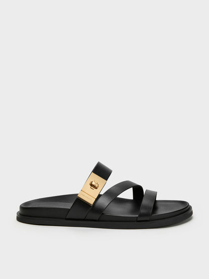 Aelin Metallic-Buckle Strappy Sandals - Black | CHARLES & KEITH