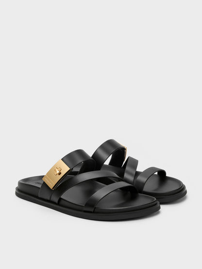 Aelin Metallic-Buckle Strappy Sandals - Black | CHARLES & KEITH
