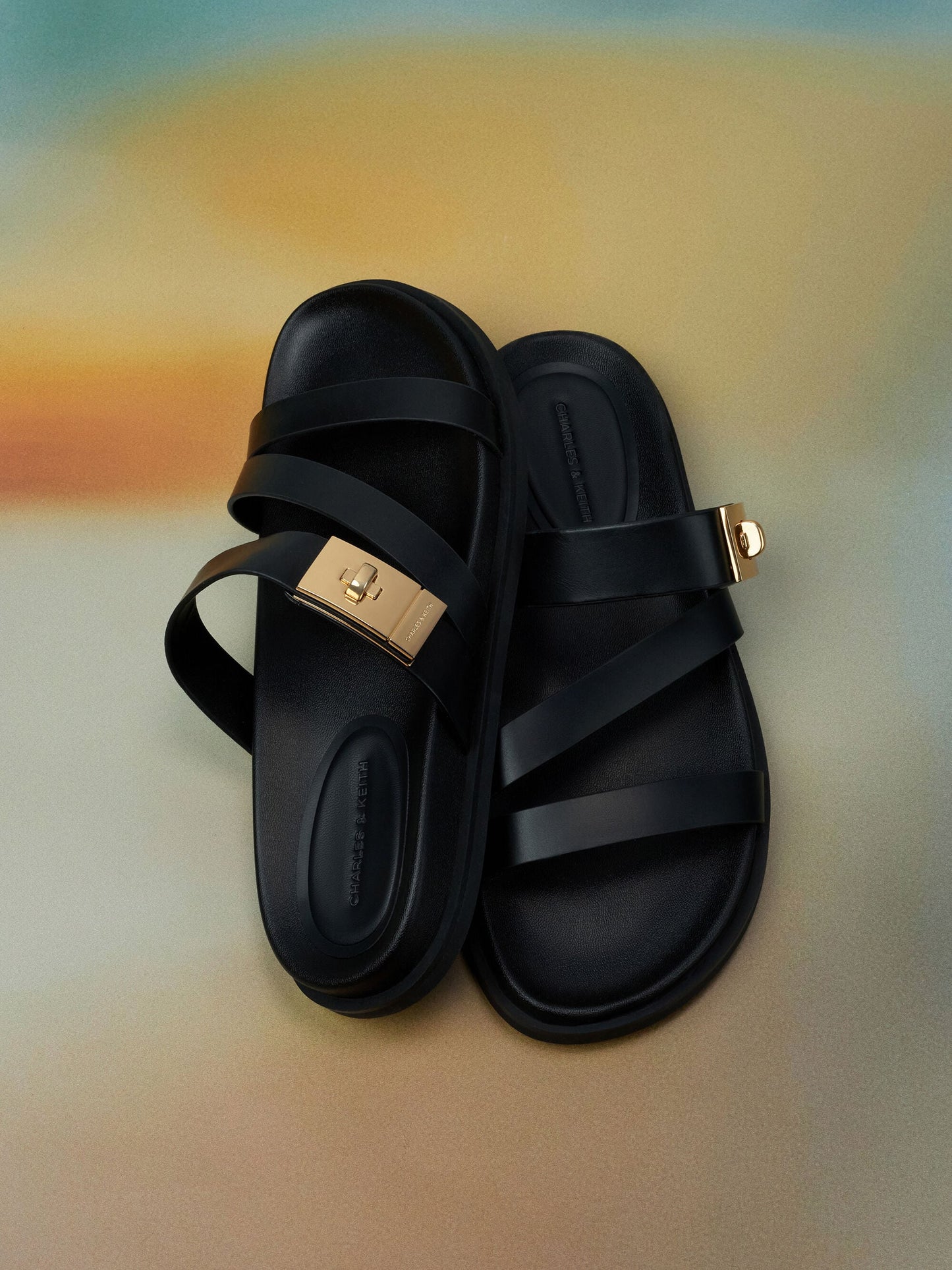 Aelin Metallic-Buckle Strappy Sandals - Black | CHARLES & KEITH