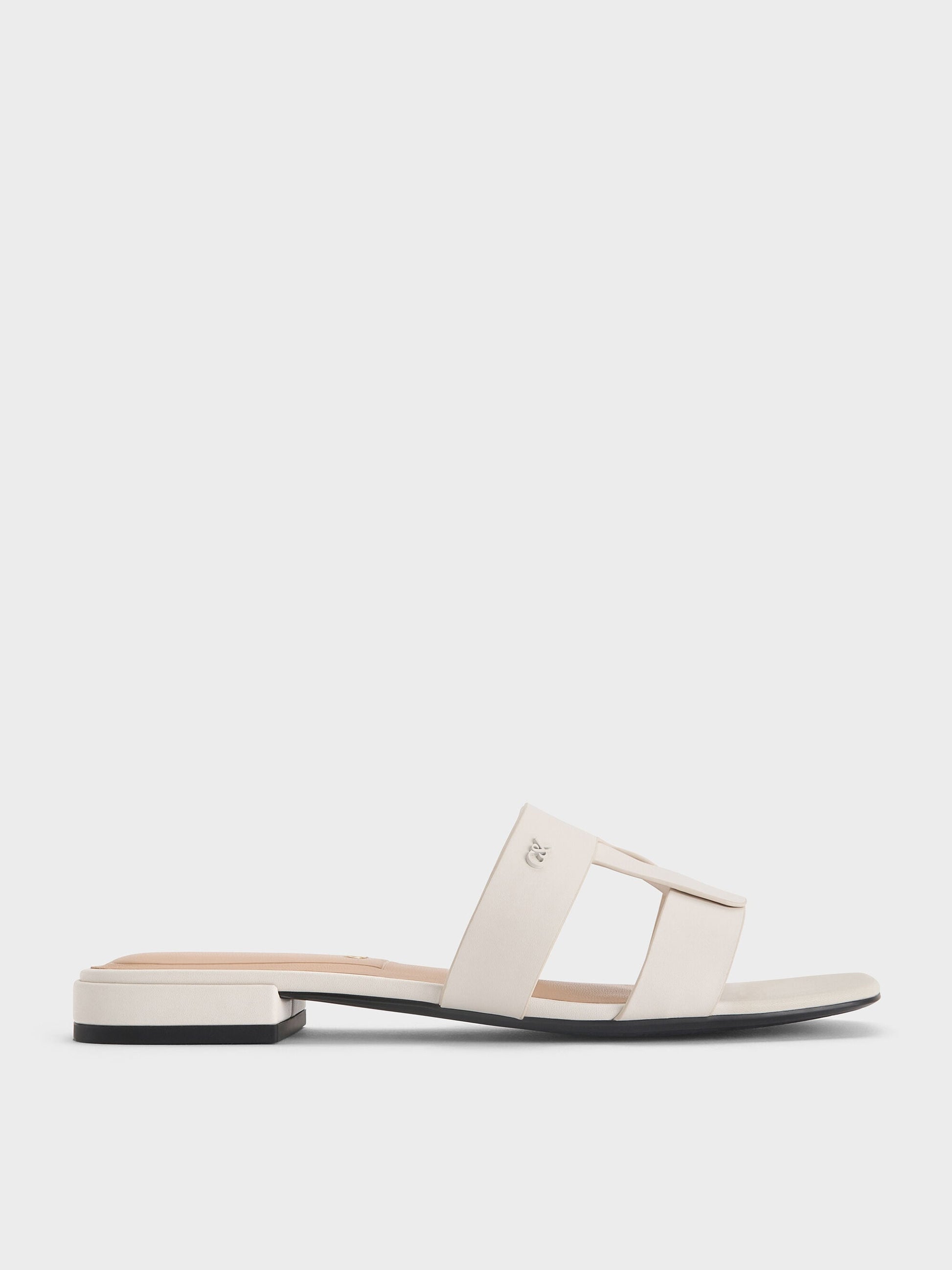 Petina Leather Slide Sandals - White | CHARLES & KEITH