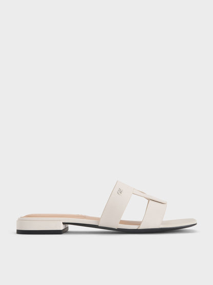 Petina Leather Slide Sandals - White | CHARLES & KEITH