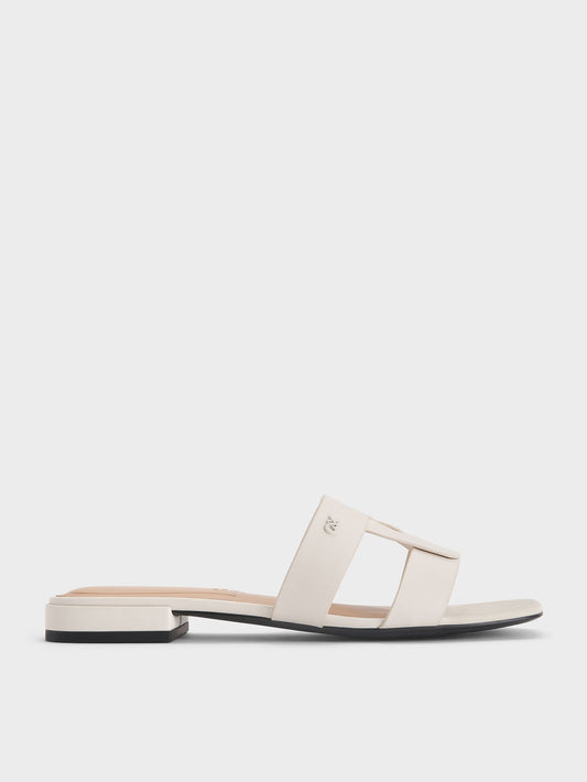 Petina Leather Slide Sandals - White | CHARLES & KEITH