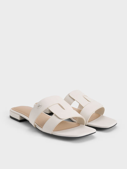 Petina Leather Slide Sandals - White | CHARLES & KEITH