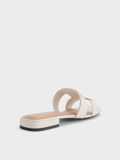 Petina Leather Slide Sandals - White | CHARLES & KEITH