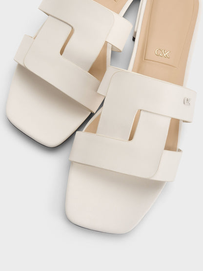 Petina Leather Slide Sandals - White | CHARLES & KEITH