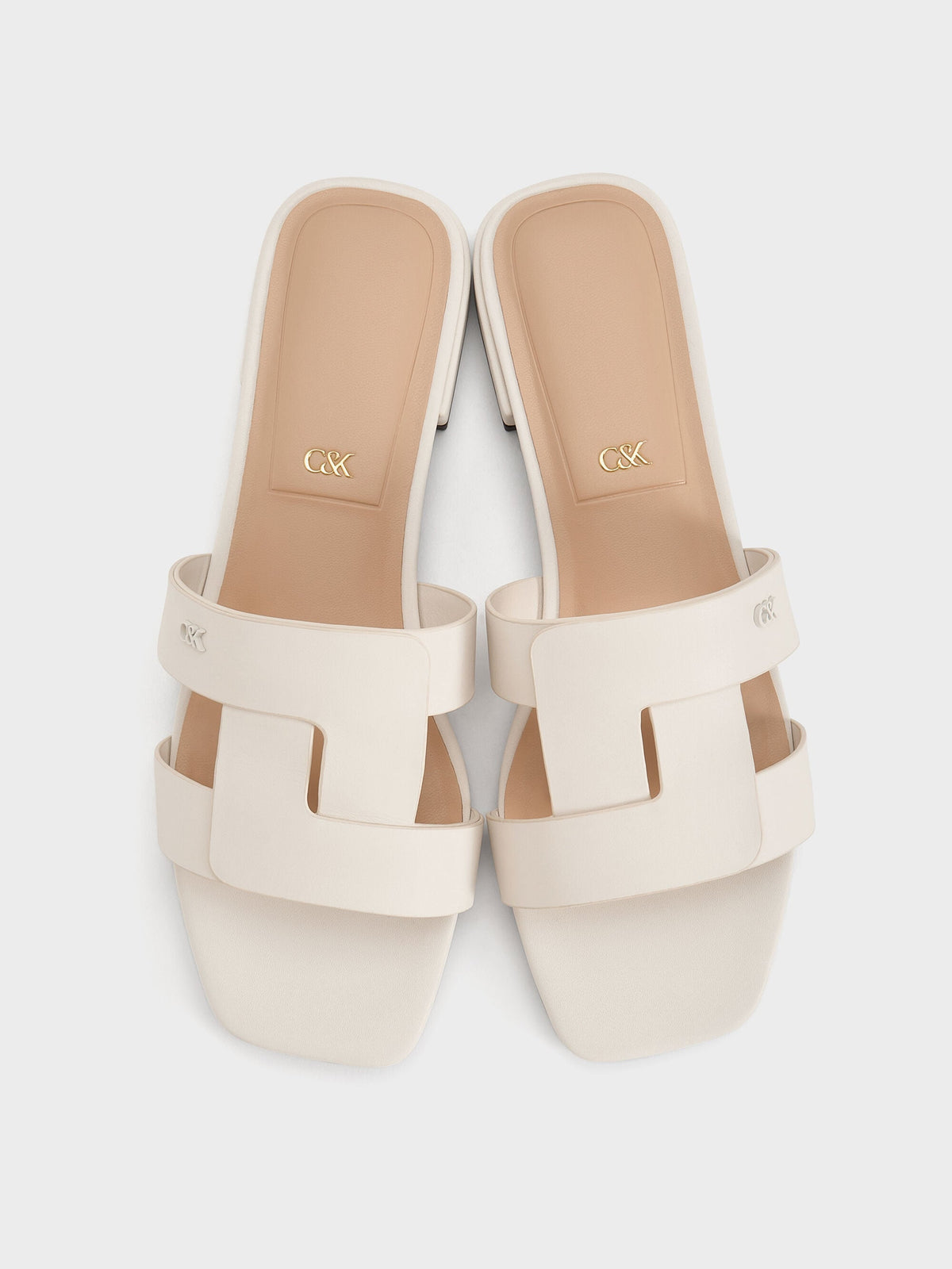 Petina Leather Slide Sandals - White | CHARLES & KEITH
