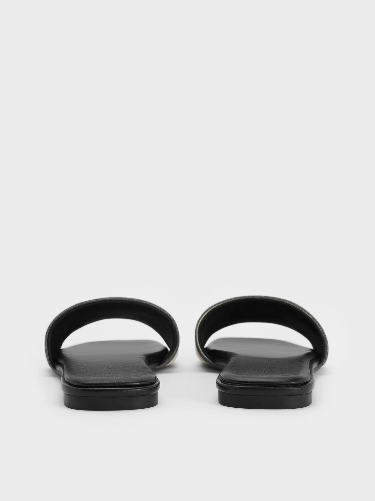 Striped Square-Toe Slide Sandals - Black Textured | CHARLES & KEITH