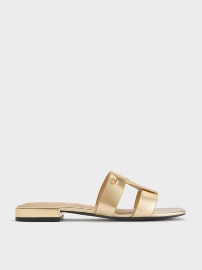 Petina Metallic Leather Slide Sandals - Gold | CHARLES & KEITH