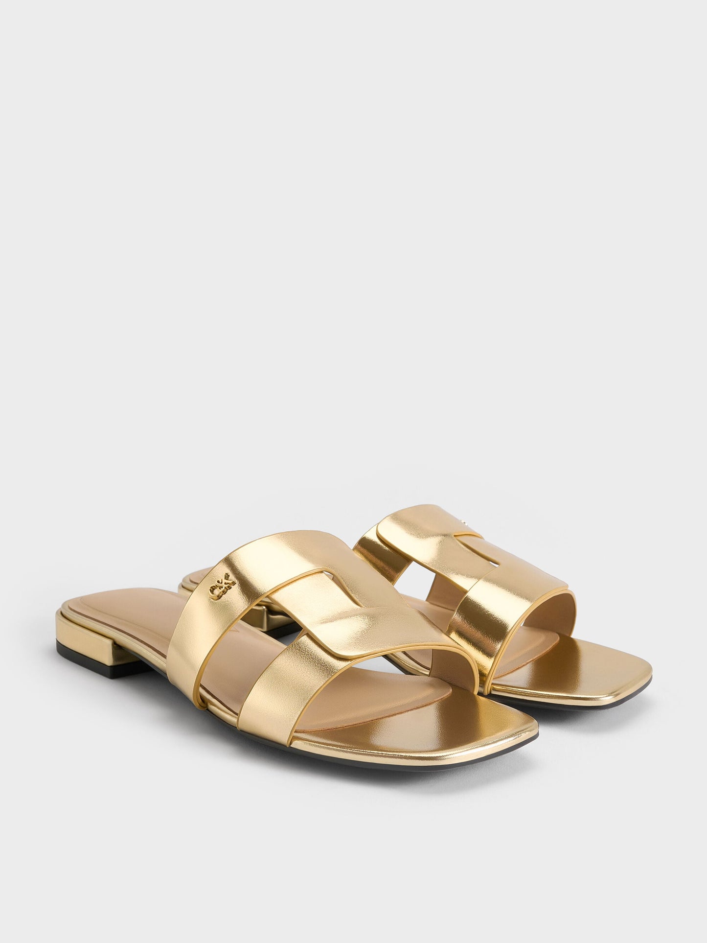 Petina Metallic Leather Slide Sandals - Gold | CHARLES & KEITH