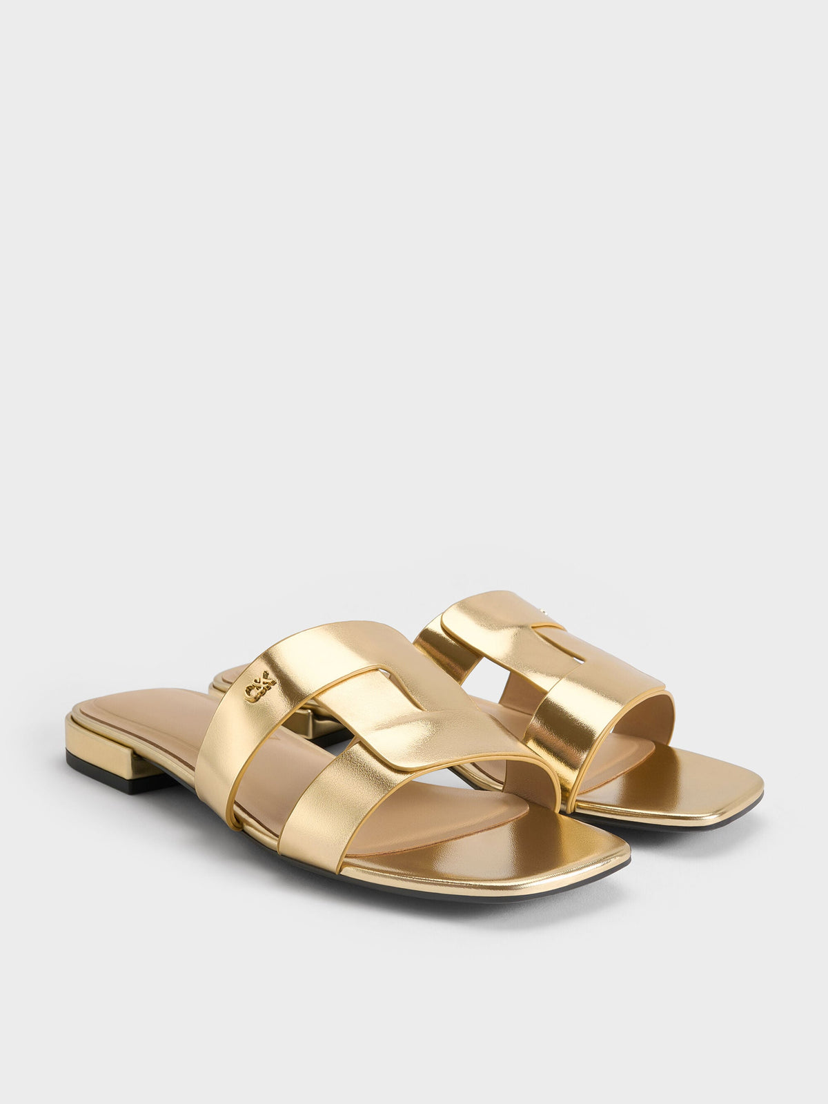 Petina Metallic Leather Slide Sandals - Gold | CHARLES & KEITH