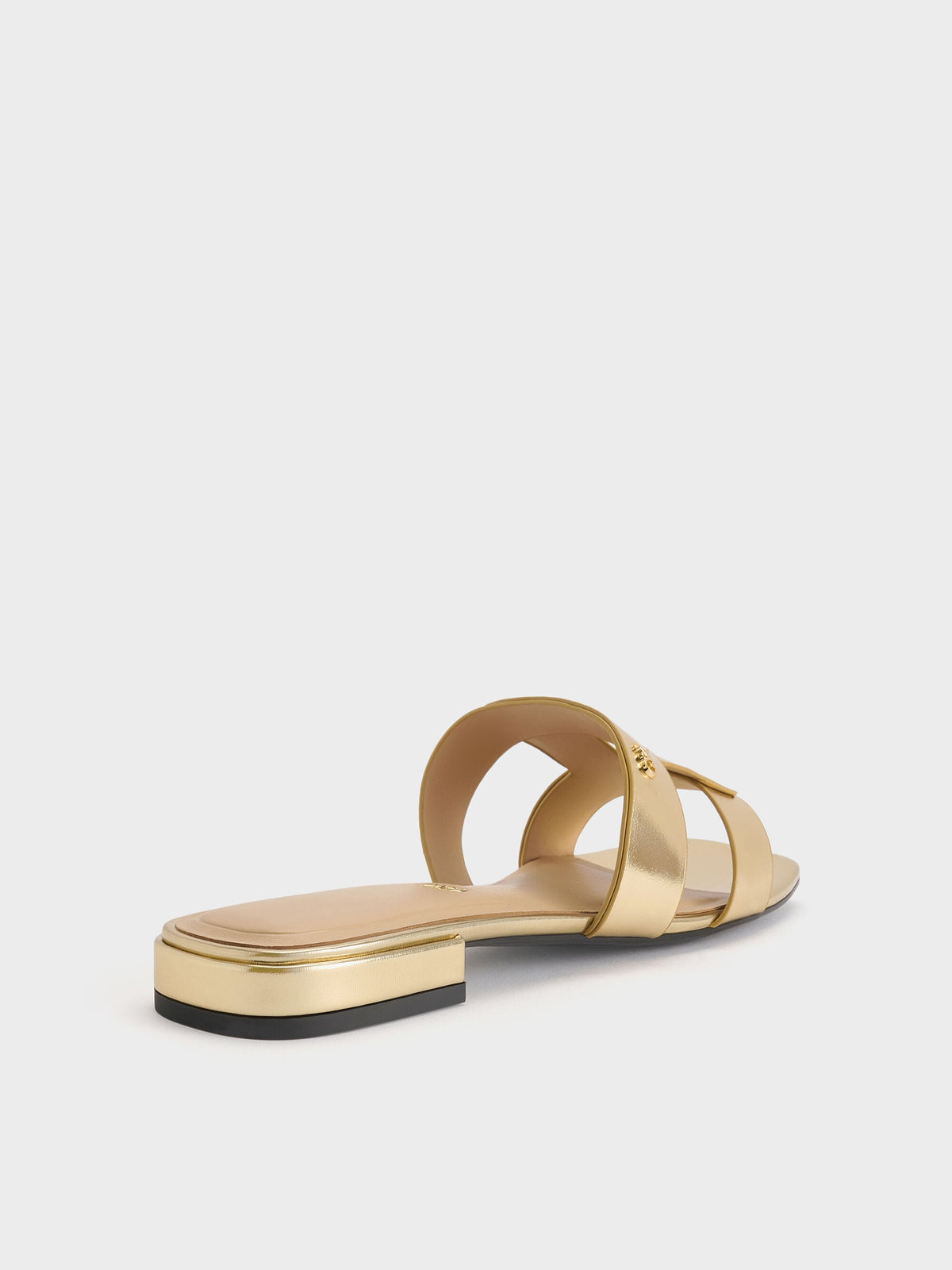 Petina Metallic Leather Slide Sandals - Gold | CHARLES & KEITH