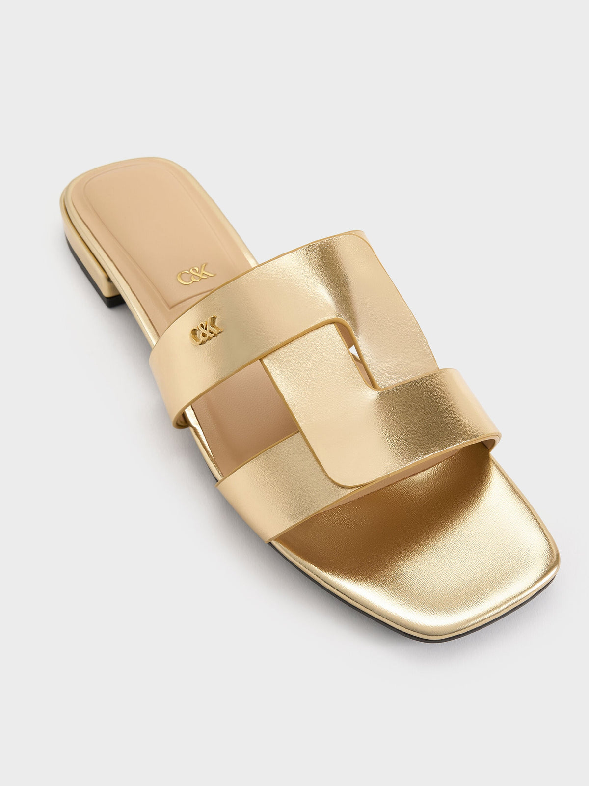 Petina Metallic Leather Slide Sandals - Gold | CHARLES & KEITH