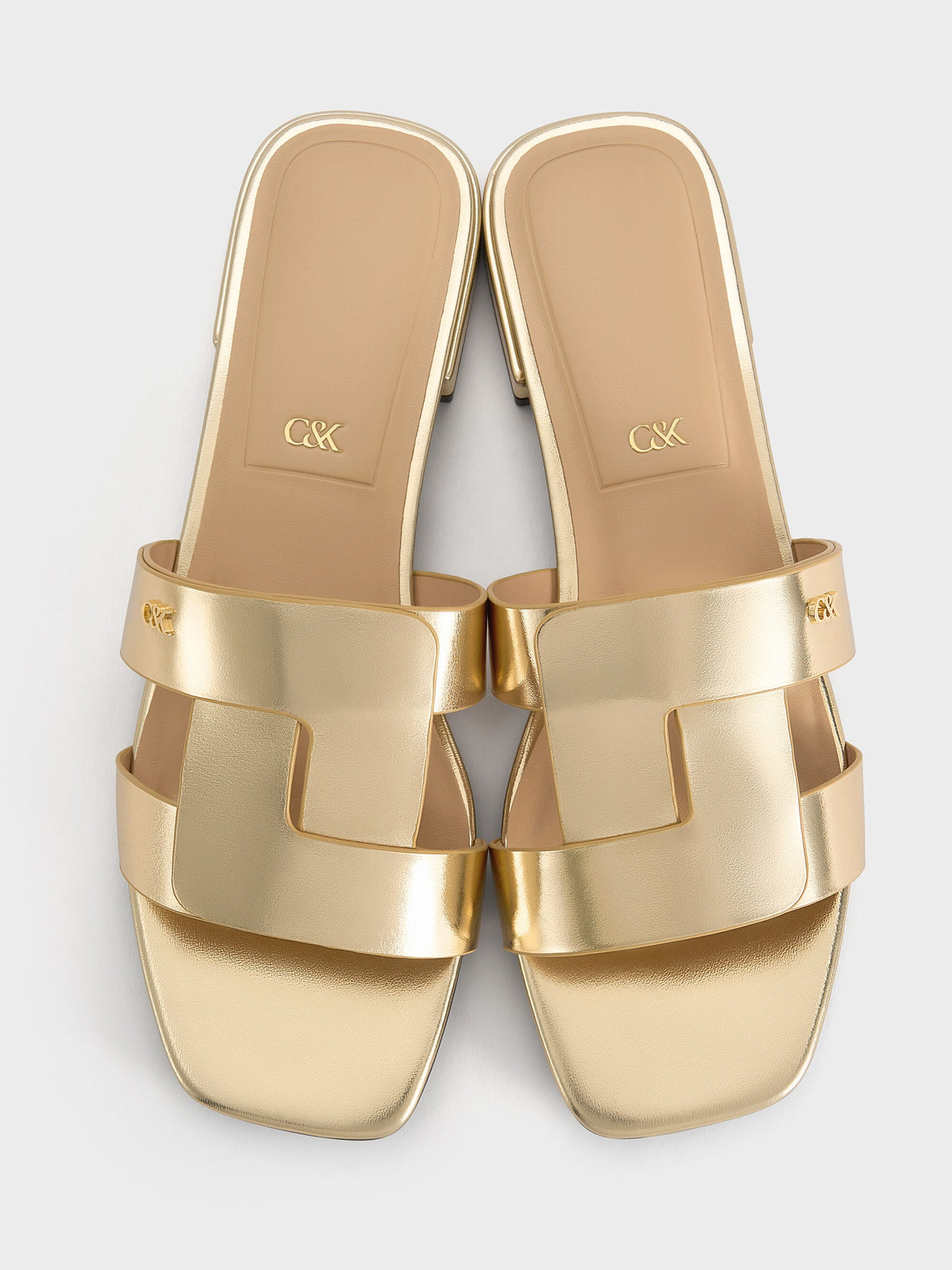 Petina Metallic Leather Slide Sandals - Gold | CHARLES & KEITH