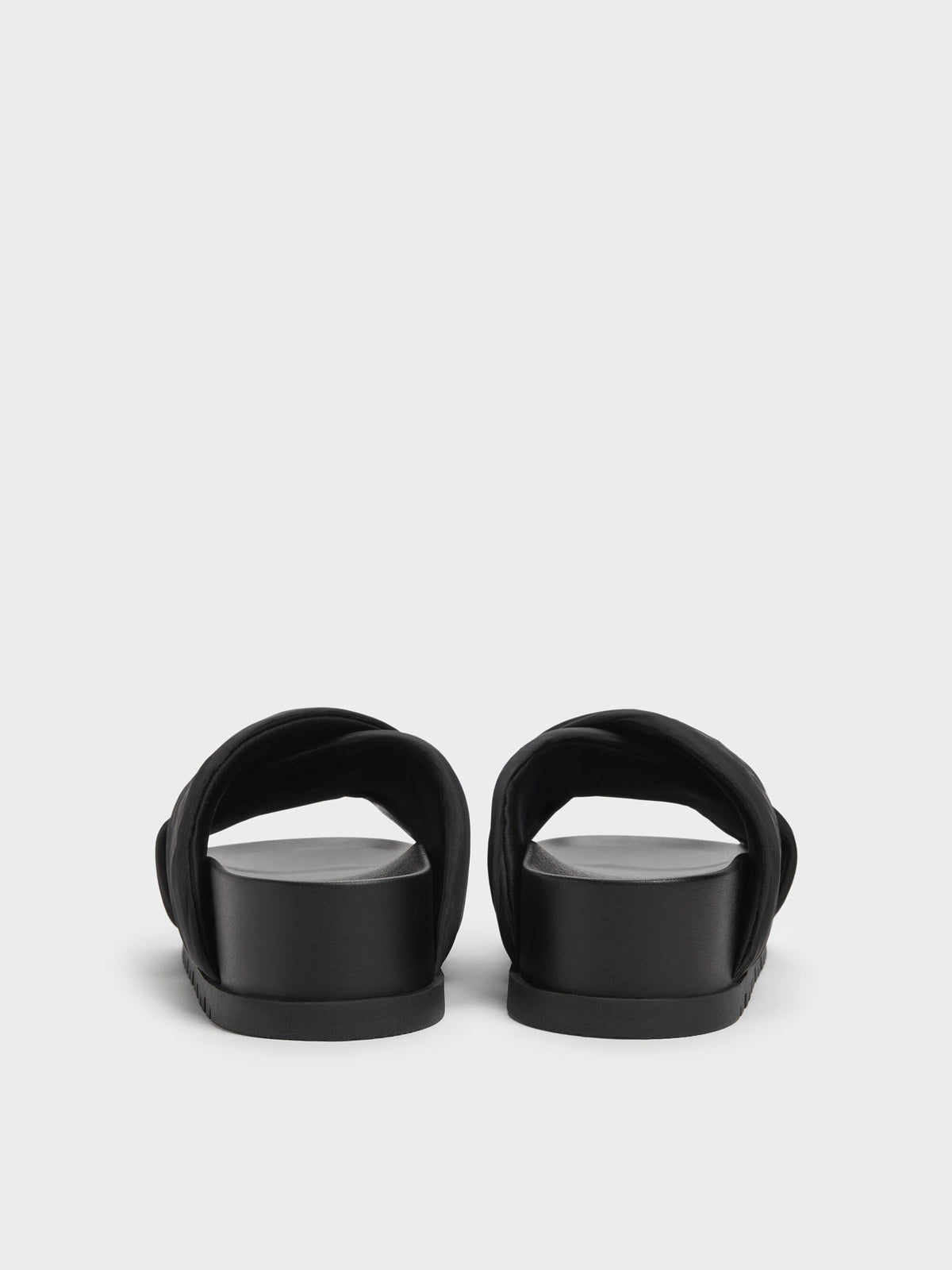 Satin Embroidered-Flower Crossover Sandals - Black Textured | CHARLES & KEITH
