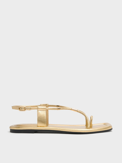 Metallic-Accent Toe-Ring Sandals - Gold | CHARLES & KEITH