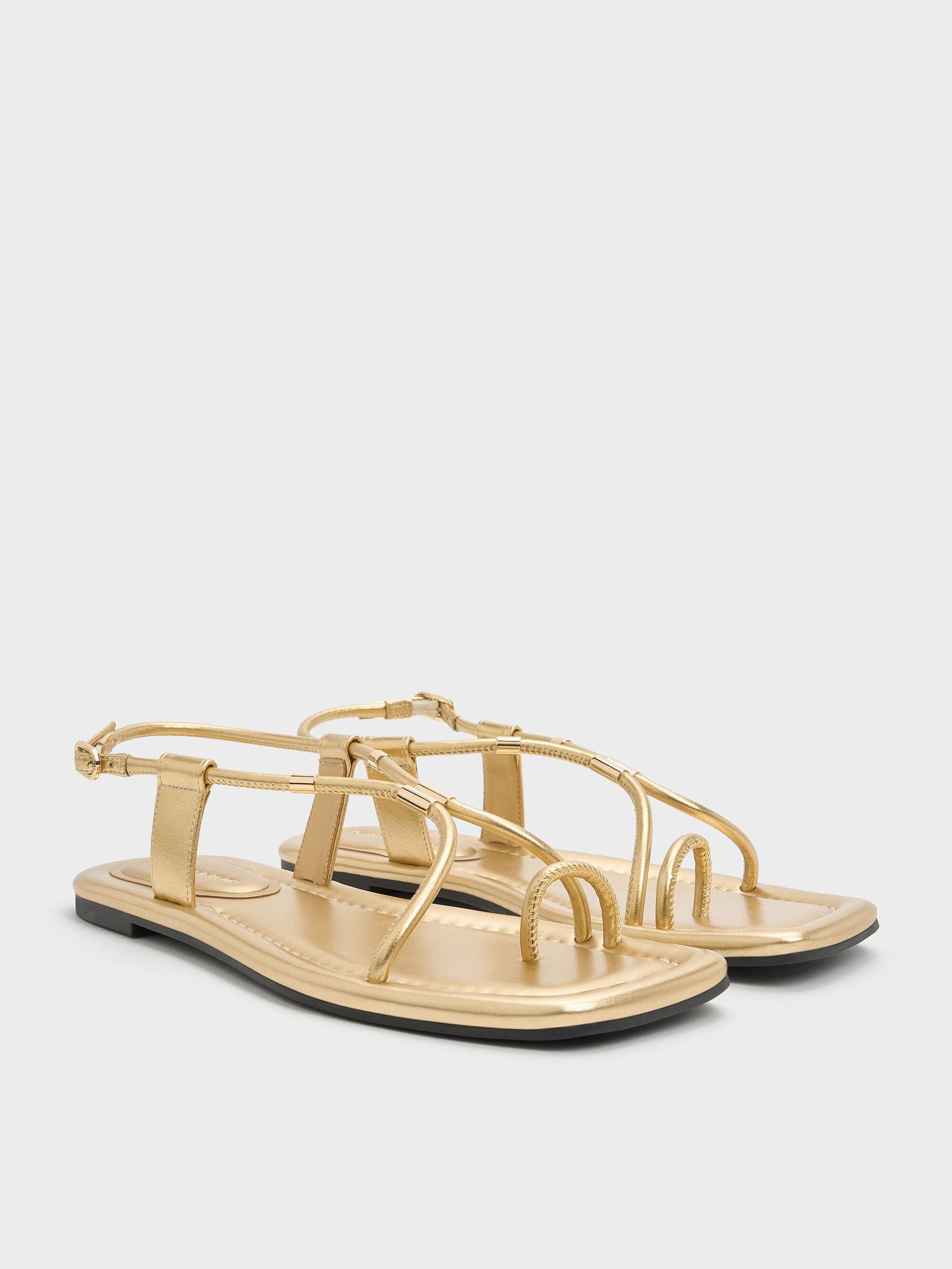 Metallic-Accent Toe-Ring Sandals - Gold | CHARLES & KEITH