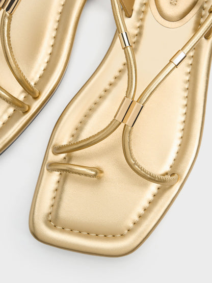 Metallic-Accent Toe-Ring Sandals - Gold | CHARLES & KEITH