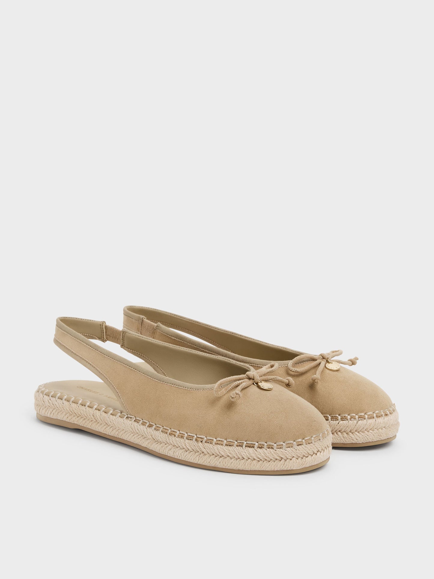 Faux Suede Bow Slingback Espadrilles - Sand | CHARLES & KEITH