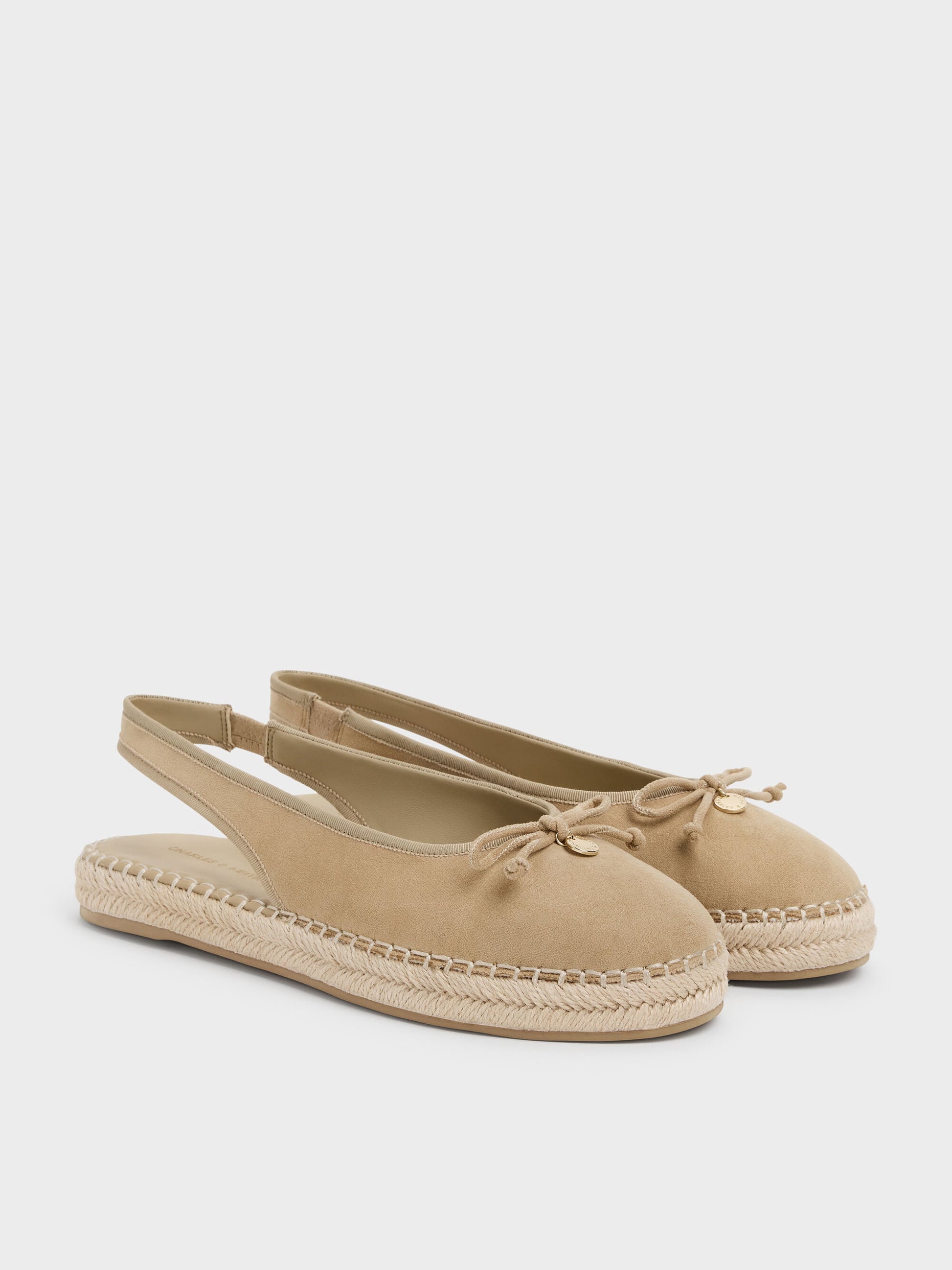 Faux Suede Bow Slingback Espadrilles - Sand | CHARLES & KEITH