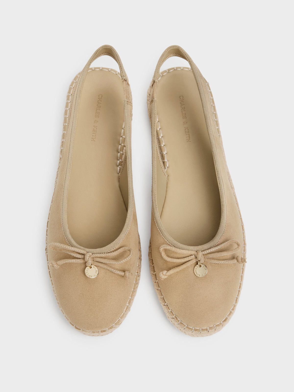 Faux Suede Bow Slingback Espadrilles - Sand | CHARLES & KEITH
